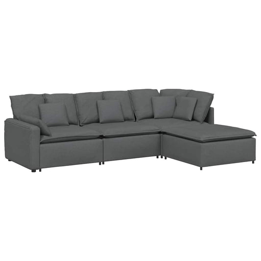 Modulares Sofa mit Fußhocker Kissen Stoff Dunkelgrau