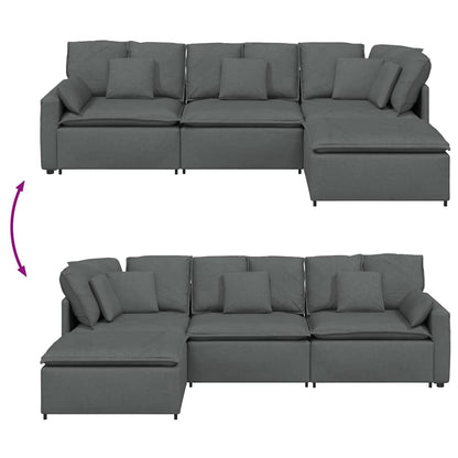 Modulares Sofa mit Fußhocker Kissen Stoff Dunkelgrau