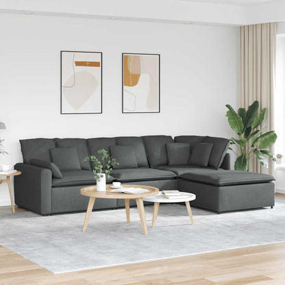 Modulares Sofa mit Fußhocker Kissen Stoff Dunkelgrau