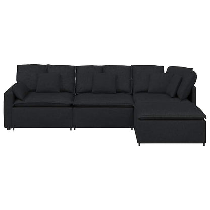 Modulares Sofa mit Fußhocker Kissen Stoff Schwarz