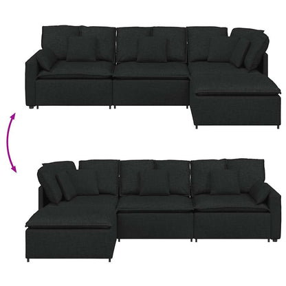 Modulares Sofa mit Fußhocker Kissen Stoff Schwarz