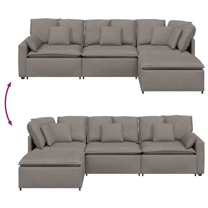 Modulares Sofa mit Fußhocker Kissen Stoff Taupe