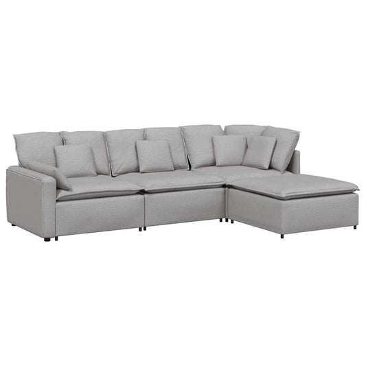 Modulares Sofa mit Fußhocker Kissen Stoff Wolkengrau