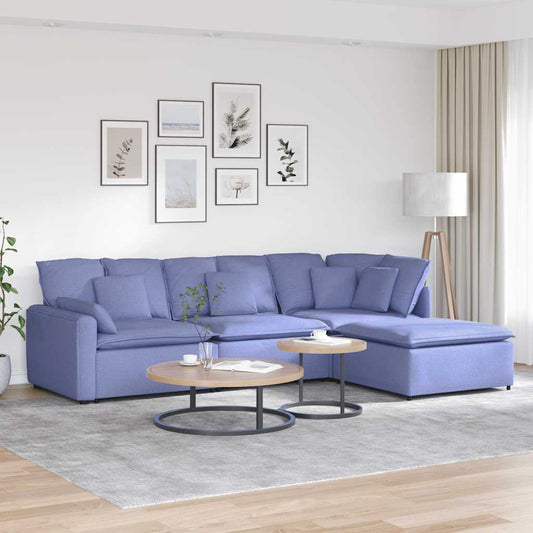 Modulares Sofa mit Fußhocker Kissen Stoff Jeansblau