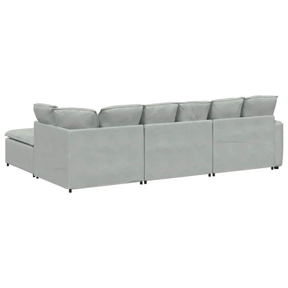Modulares Sofa mit Fußhocker Kissen Samt Hellgrau