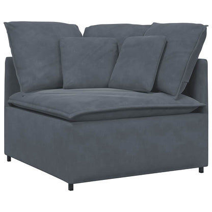 Modulares Sofa mit Fußhocker Kissen Samt Dunkelgrau