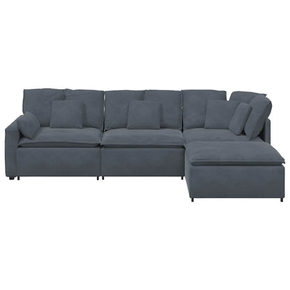 Modulares Sofa mit Fußhocker Kissen Samt Dunkelgrau