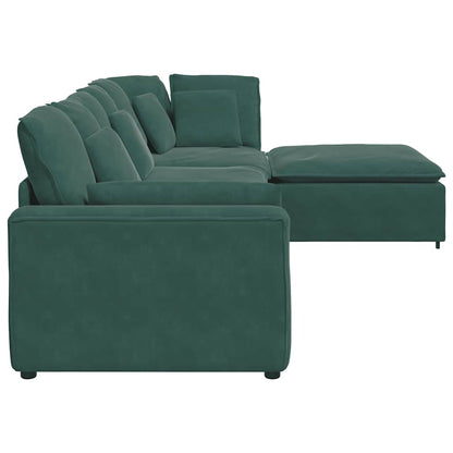 Modulares Sofa mit Fußhocker Kissen Samt Dunkelgrün