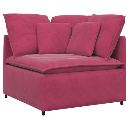 Modulares Sofa mit Fußhocker Kissen Samt Weinrot