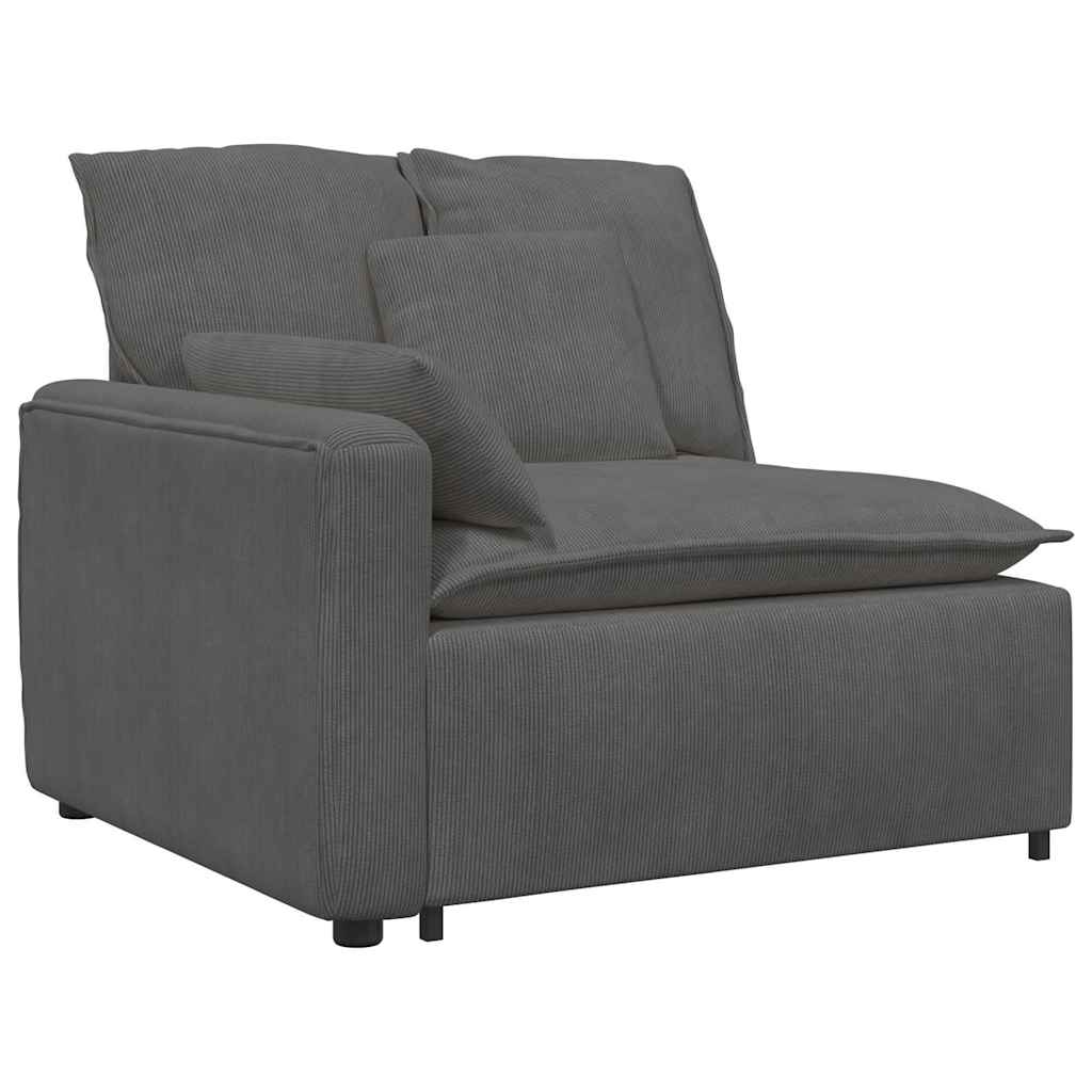 Modulares Sofa mit Fußhocker Kissen Cordstoff Dunkelgrau