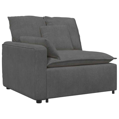 Modulares Sofa mit Fußhocker Kissen Cordstoff Dunkelgrau