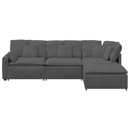 Modulares Sofa mit Fußhocker Kissen Cordstoff Dunkelgrau