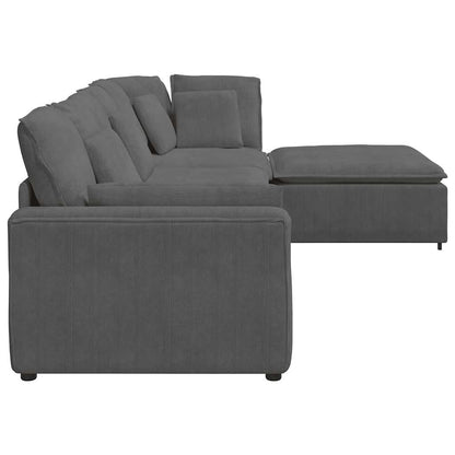 Modulares Sofa mit Fußhocker Kissen Cordstoff Dunkelgrau