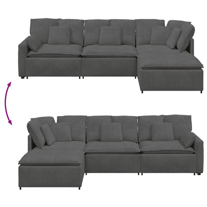 Modulares Sofa mit Fußhocker Kissen Cordstoff Dunkelgrau