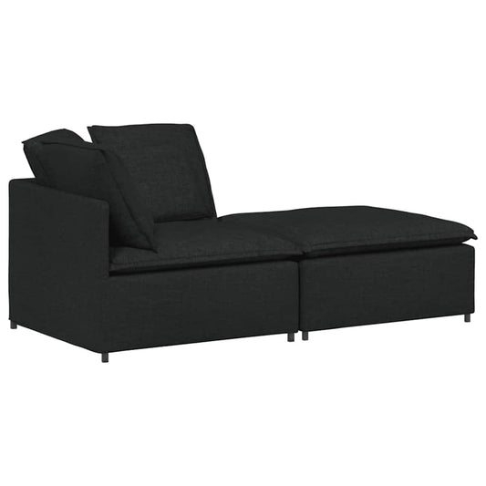 Modulares Sofa mit Fußhocker Kissen Stoff Schwarz