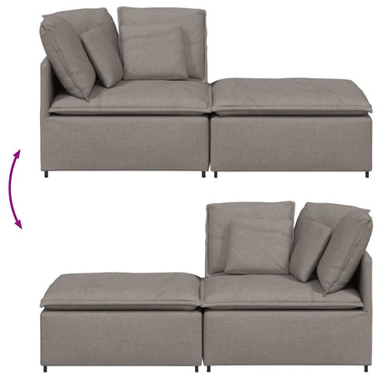 Modulares Sofa mit Fußhocker Kissen Stoff Taupe