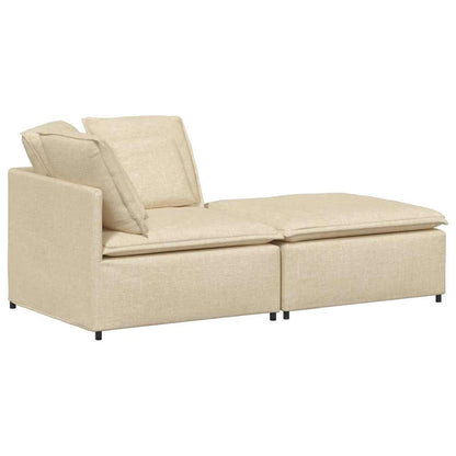 Modulares Sofa mit Fußhocker Kissen Stoff Creme