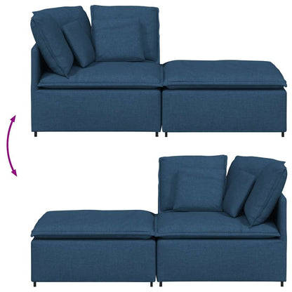 Modulares Sofa mit Fußhocker Kissen Stoff Blau