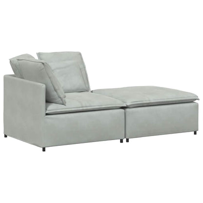 Modulares Sofa mit Fußhocker Kissen Samt Hellgrau
