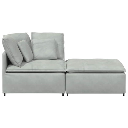 Modulares Sofa mit Fußhocker Kissen Samt Hellgrau