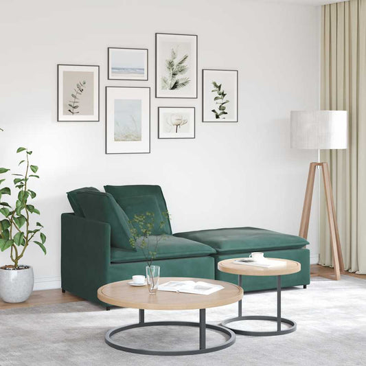 Modulares Sofa mit Fußhocker Kissen Samt Dunkelgrün