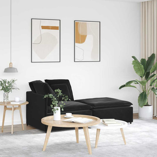 Modulares Sofa mit Fußhocker Kissen Samt Schwarz