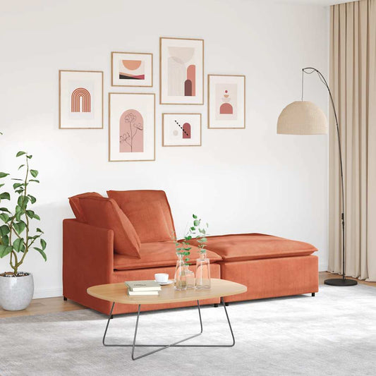 Modulares Sofa mit Fußhocker Kissen Cordstoff Rot Orange
