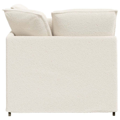 Modulares Sofa mit Hocker Kissen Stoff in Lammwolloptik Creme