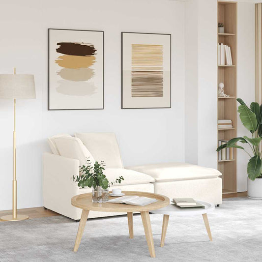 Modulares Sofa mit Hocker Kissen Stoff in Lammwolloptik Creme