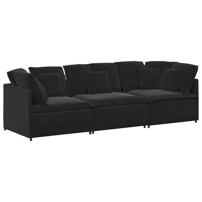 Modulares Sofa mit Kissen Samt Schwarz
