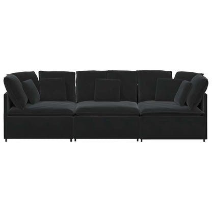 Modulares Sofa mit Kissen Samt Schwarz