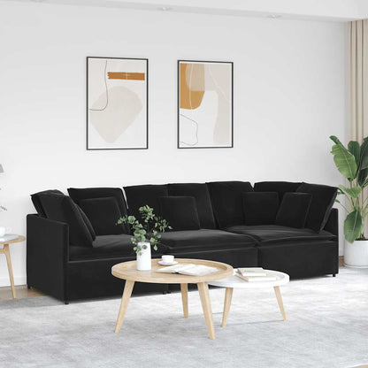 Modulares Sofa mit Kissen Samt Schwarz
