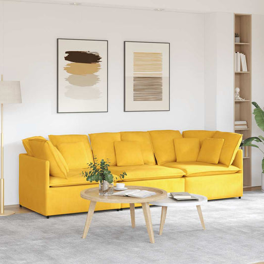 Modulares Sofa mit Kissen Cordstoff Hellgelb