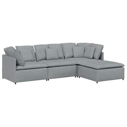 Modulares Sofa mit Fußhocker Kissen Stoff Hellgrau