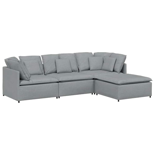 Modulares Sofa mit Fußhocker Kissen Stoff Hellgrau