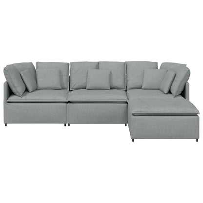 Modulares Sofa mit Fußhocker Kissen Stoff Hellgrau
