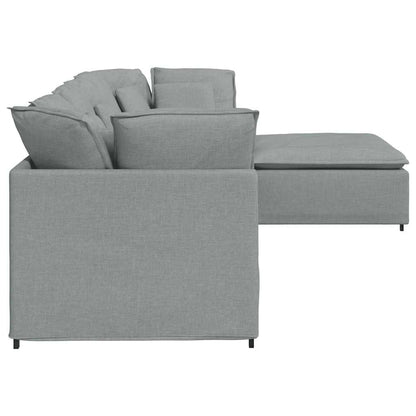 Modulares Sofa mit Fußhocker Kissen Stoff Hellgrau