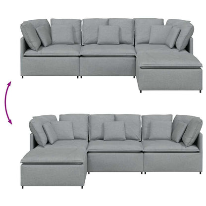 Modulares Sofa mit Fußhocker Kissen Stoff Hellgrau