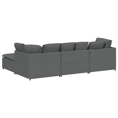 Modulares Sofa mit Fußhocker Kissen Stoff Dunkelgrau