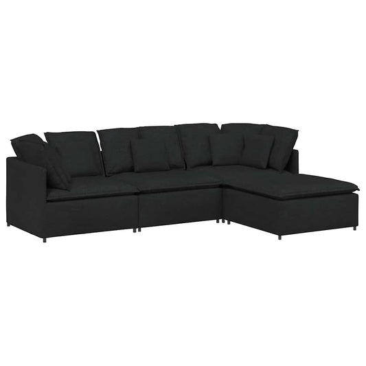 Modulares Sofa mit Fußhocker Kissen Stoff Schwarz
