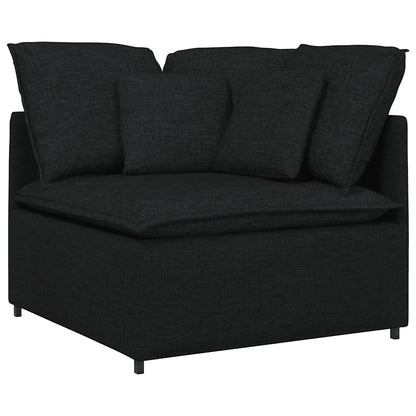 Modulares Sofa mit Fußhocker Kissen Stoff Schwarz