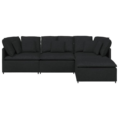 Modulares Sofa mit Fußhocker Kissen Stoff Schwarz