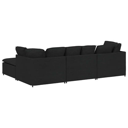Modulares Sofa mit Fußhocker Kissen Stoff Schwarz