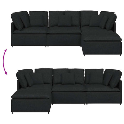 Modulares Sofa mit Fußhocker Kissen Stoff Schwarz