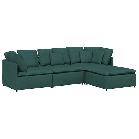 Modulares Sofa mit Fußhocker Kissen Stoff Dunkelgrün