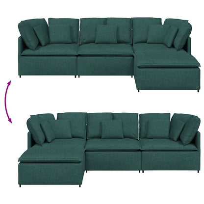 Modulares Sofa mit Fußhocker Kissen Stoff Dunkelgrün