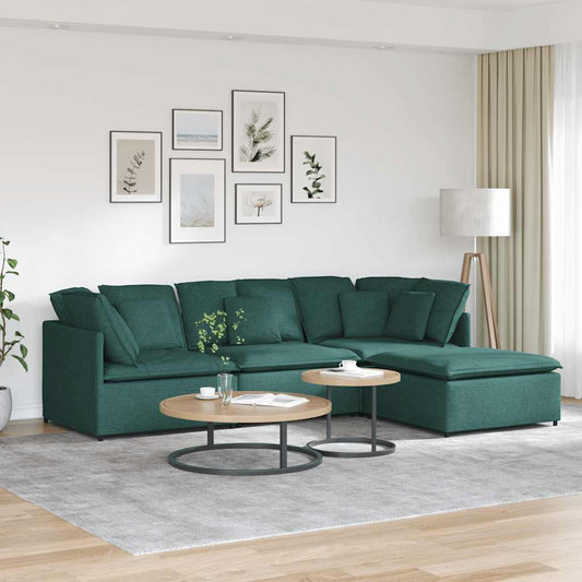 Modulares Sofa mit Fußhocker Kissen Stoff Dunkelgrün