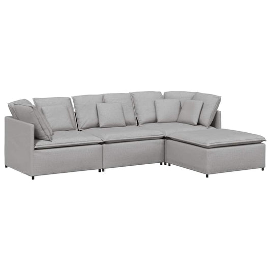 Modulares Sofa mit Fußhocker Kissen Stoff Wolkengrau