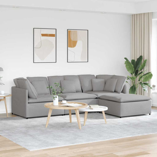 Modulares Sofa mit Fußhocker Kissen Stoff Wolkengrau