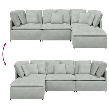 Modulares Sofa mit Fußhocker Kissen Samt Hellgrau
